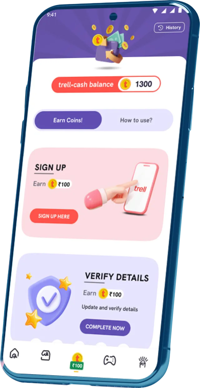 Trell coins screen showing balance and ways to earn