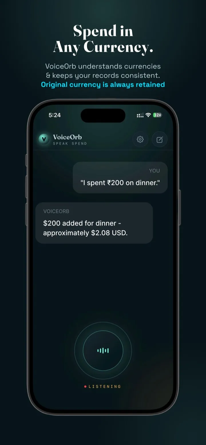 VoiceOrb converting ₹200 to approximately $2.08